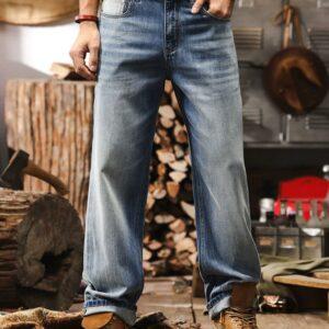 Men’s Relaxed Fit Vintage Light Blue Washed Denim Jeans