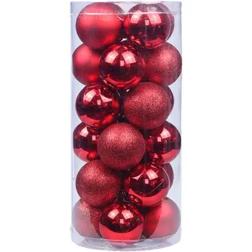 24-piece 6cm Red Christmas Bauble Ball Ornament Set