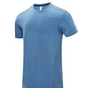 Men's Nylon Fitness Loose Round Neck Silk Training Bottoming Gymwear Short-sleeved Blue